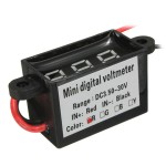 Digital voltmeter with blue LEDs, 3.5 - 30 V, small, black case, 3-digit and 2-wire, waterproof